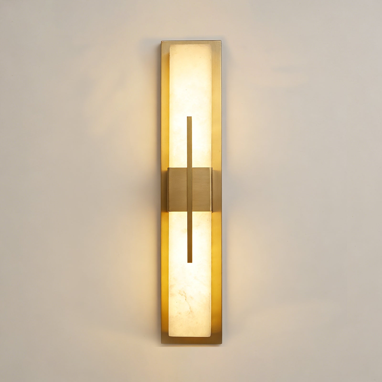 Modern Alabaster Linear Wall Sconce - Luxury Brushed Gold Brass Metal Profile | HoaiLamp