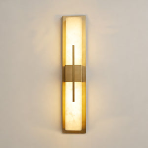 Modern Alabaster Linear Wall Sconce - Luxury Brushed Gold Brass Metal Profile | HoaiLamp