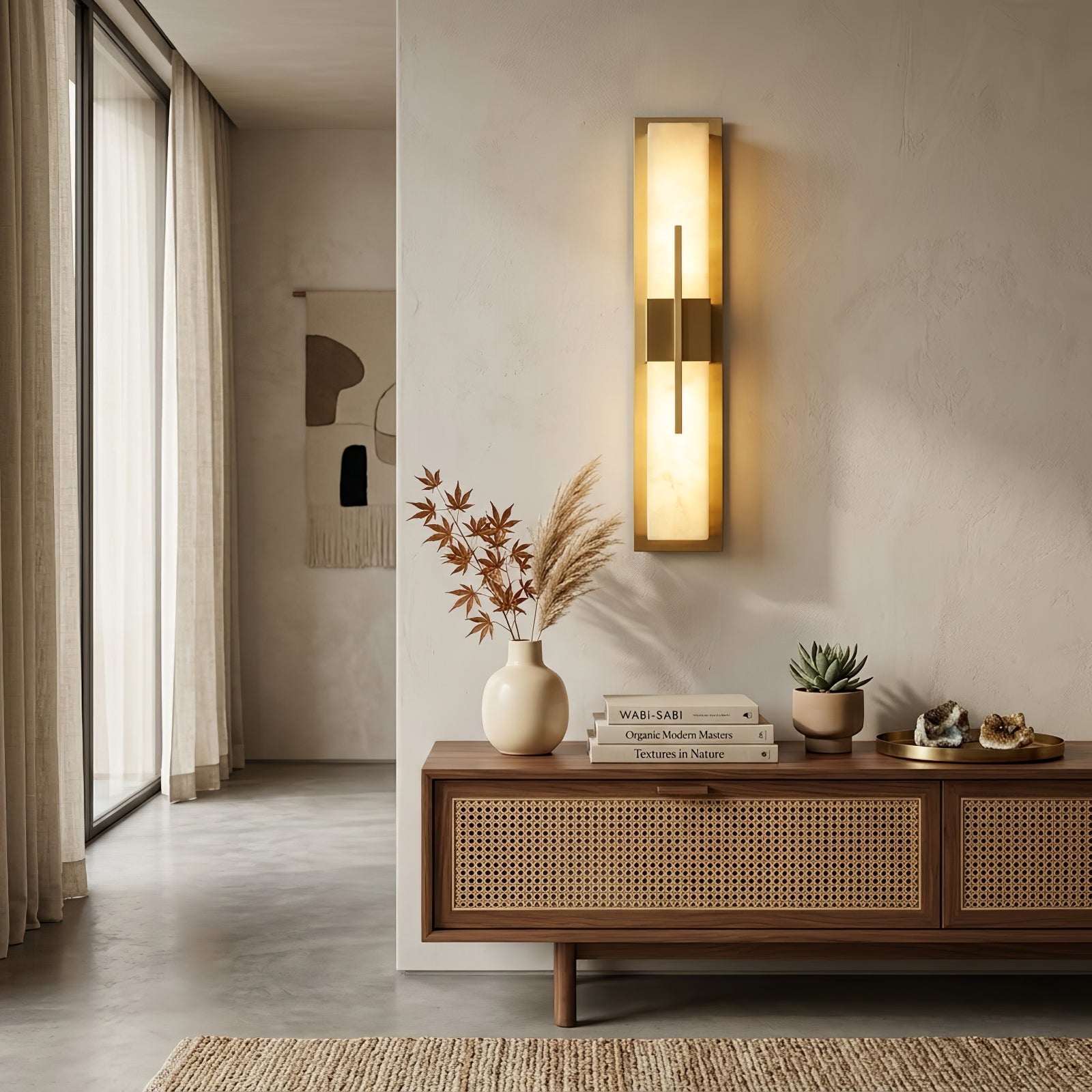 Modern Alabaster Linear Wall Sconce - Minimalist Sideboard Credenza Aesthetic Light | HoaiLamp