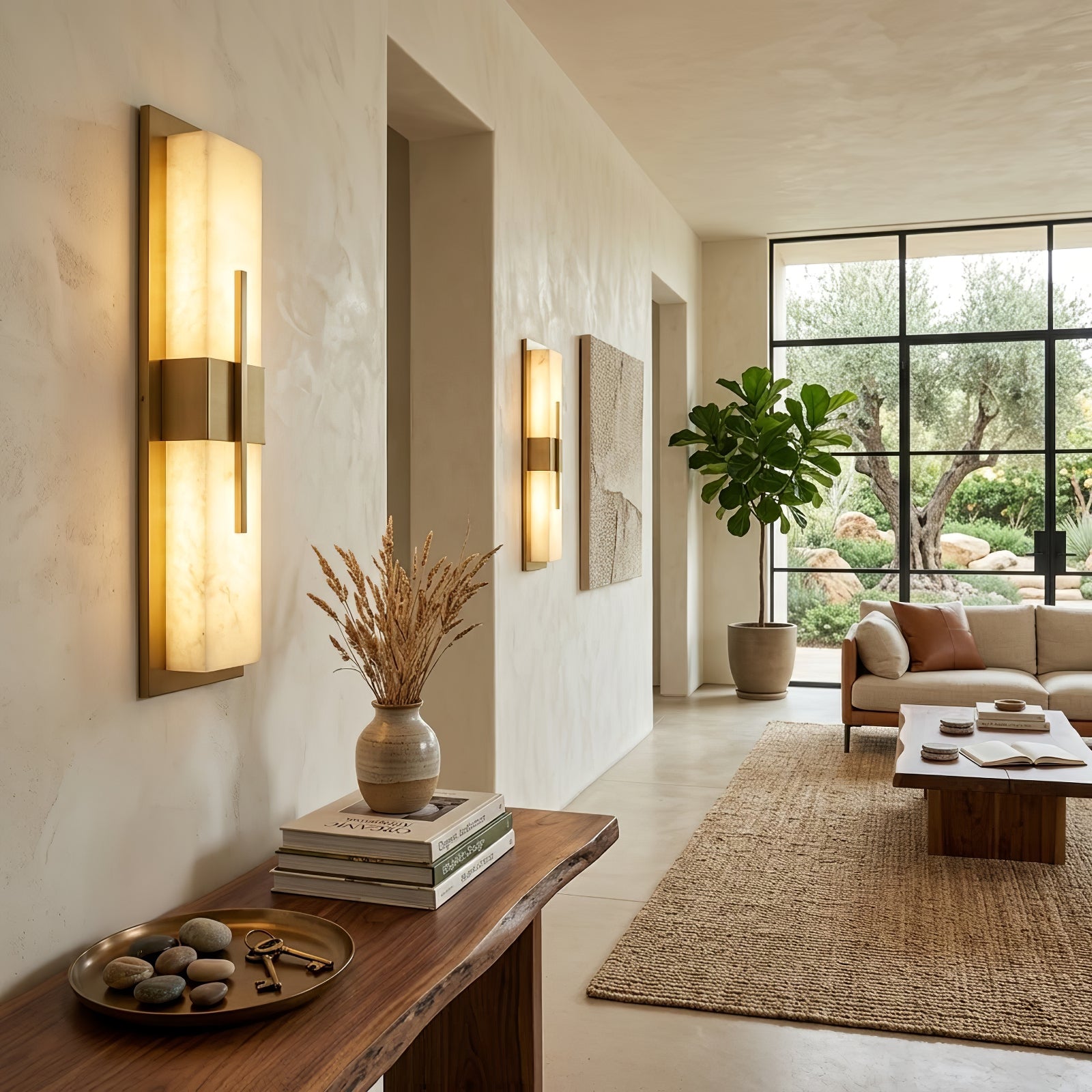 Modern Alabaster Linear Wall Sconce - Minimalist Hallway Corridor Symmetric Illumination | HoaiLamp
