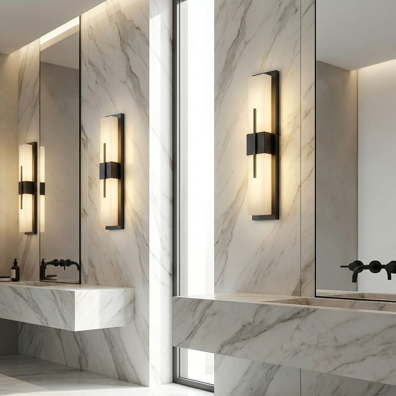 Modern Alabaster Linear Wall Sconce - High-End Marble Bathroom Vanity Mirror Sconce | HoaiLamp