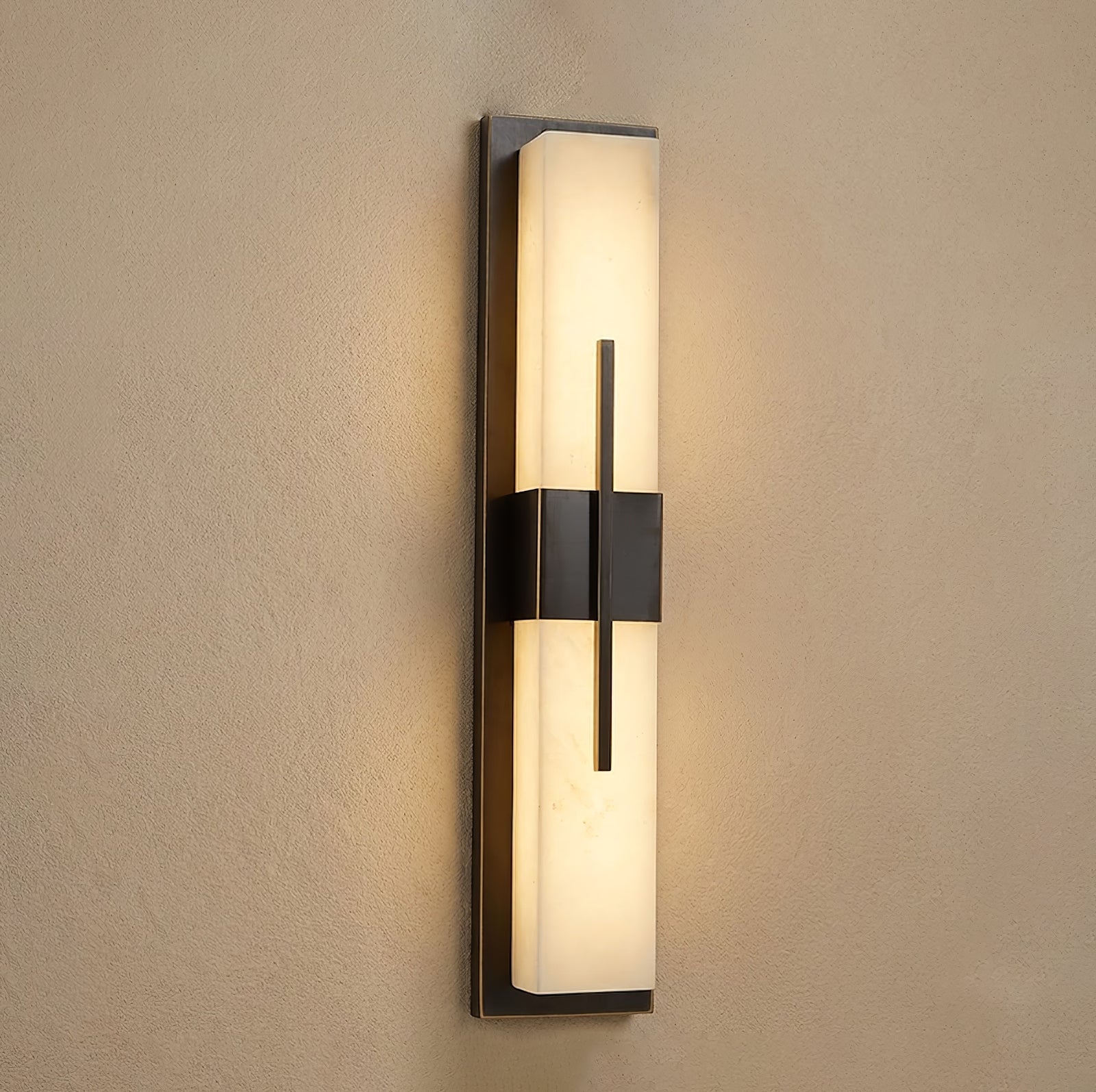 Modern Alabaster Linear Wall Sconce - Contemporary Matte Black Architectural Frame | HoaiLamp