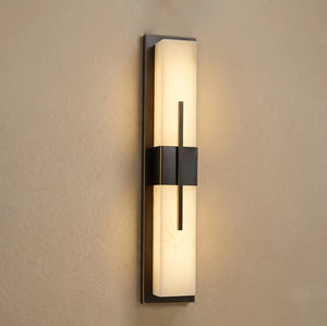 Modern Alabaster Linear Wall Sconce - Contemporary Matte Black Architectural Frame | HoaiLamp