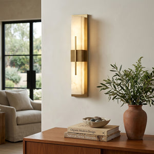 Modern Alabaster Linear Wall Sconce - Organic Aesthetic Credenza Sideboard Overhead Light | HoaiLamp