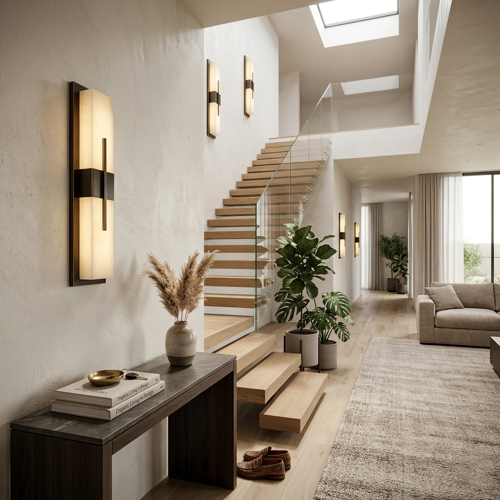 Modern Alabaster Linear Wall Sconce - Vintage Stairway Foyer Entryway Welcome Glow | HoaiLamp