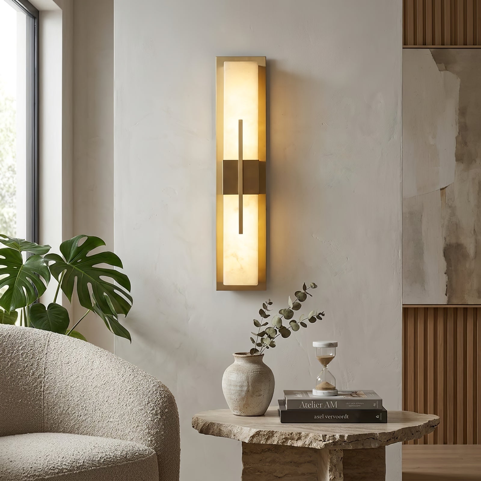 Modern Alabaster Linear Wall Sconce - Wabi-Sabi Living Room Cozy Reading Nook | HoaiLamp