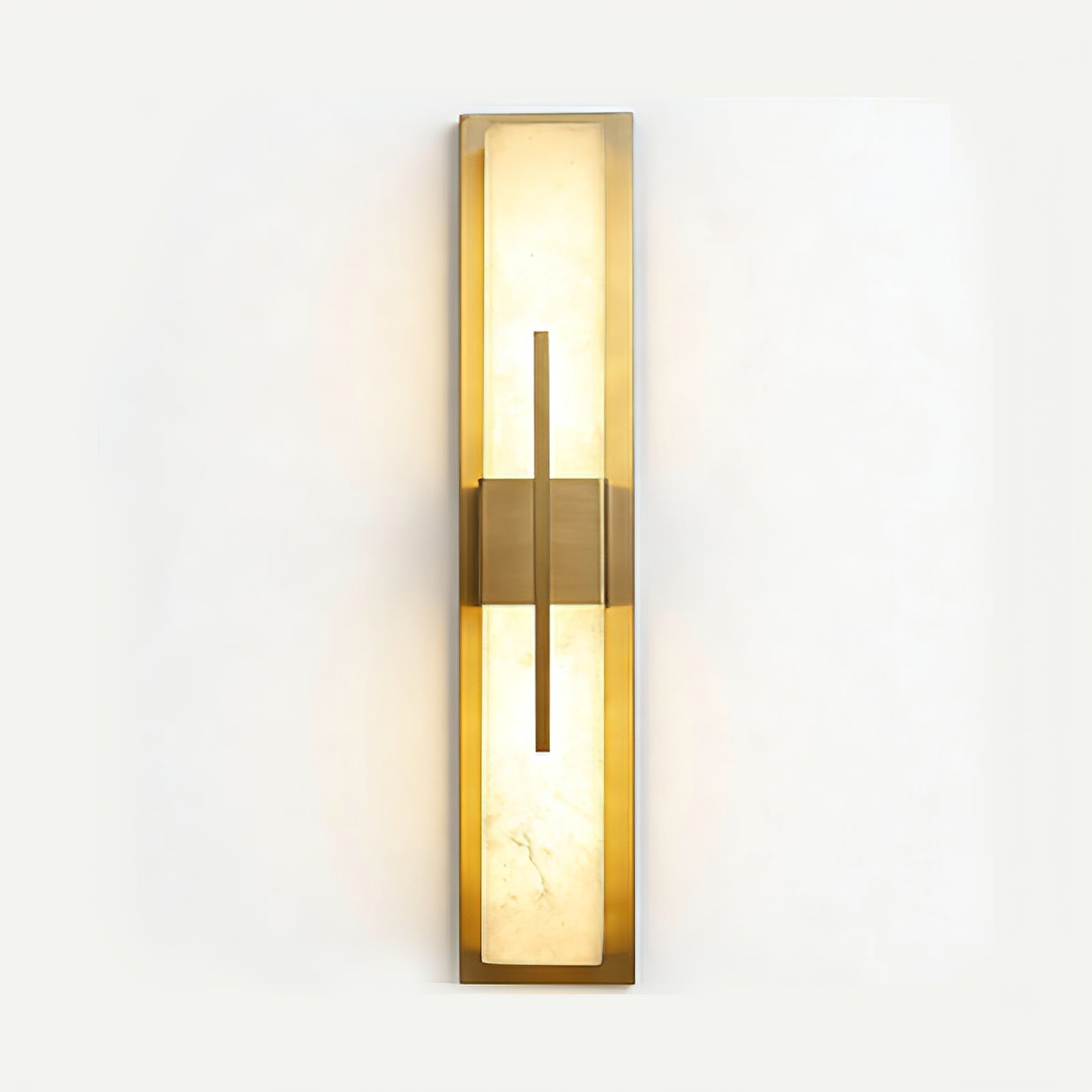 Modern Alabaster Linear Wall Sconce - White Background Brushed Gold Brass Finish | HoaiLamp