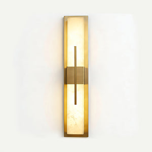 Modern Alabaster Linear Wall Sconce - White Background Brushed Gold Brass Finish | HoaiLamp