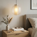 Bloom Frosted Glass Pendant Light - Modern Minimalist Bedroom Nightstand Single Fixture | HoaiLamp
