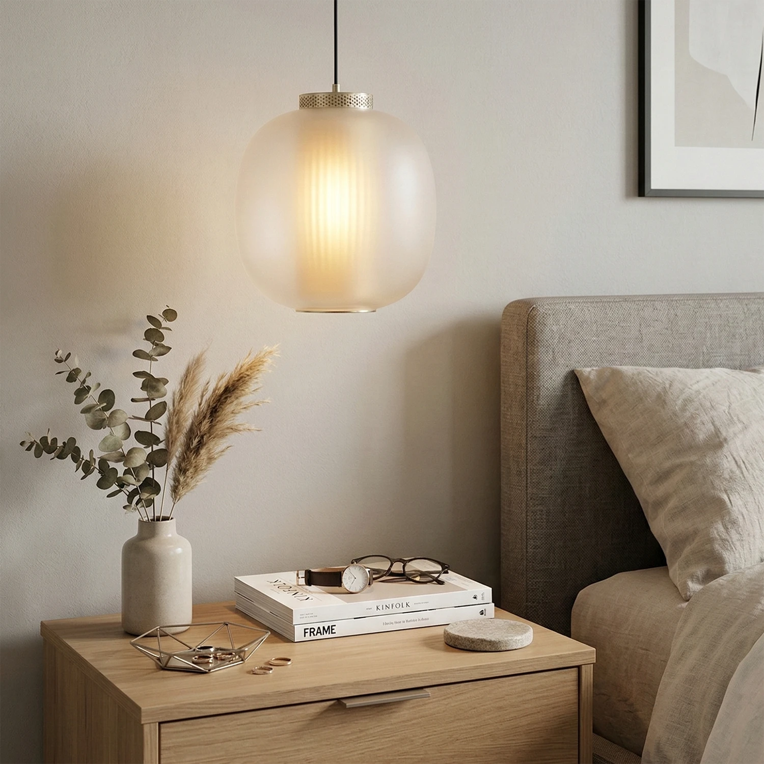 Bloom Frosted Glass Pendant Light - Modern Minimalist Bedroom Nightstand Single Fixture | HoaiLamp