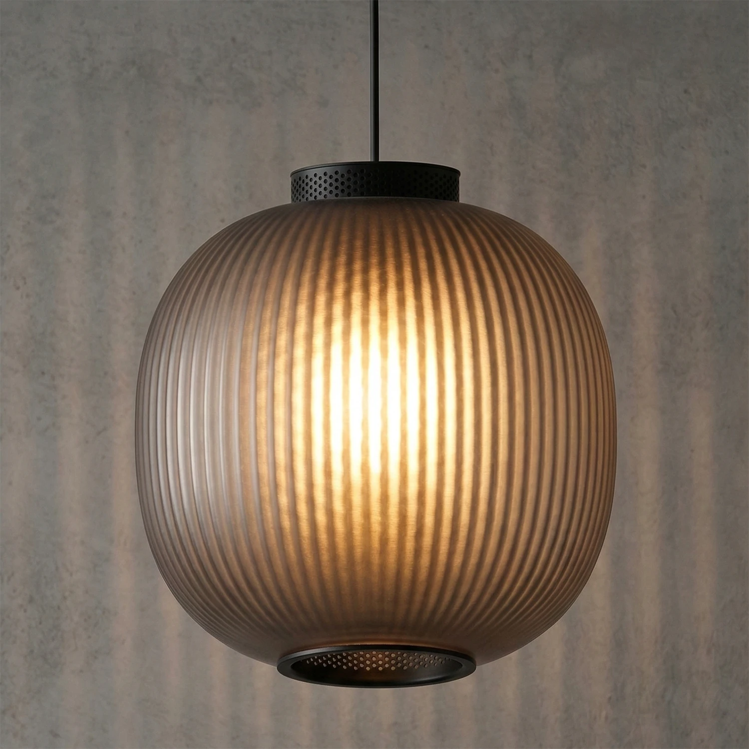 Bloom Frosted Glass Pendant Light - Gray Wall Studio Ribbed Smokey Glass Radiant Texture | HoaiLamp