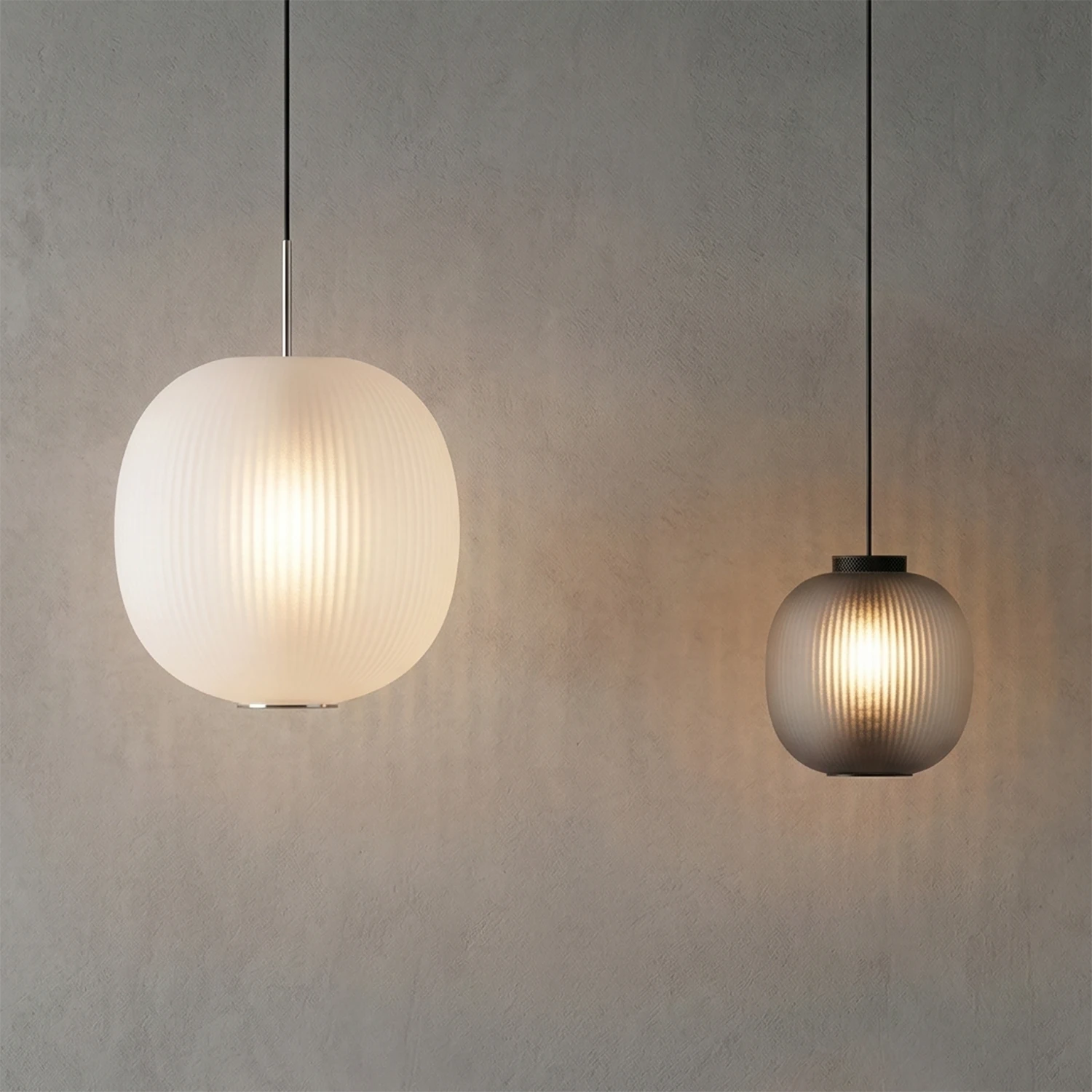 Bloom Frosted Glass Pendant Light - Gray Wall Studio Staggered Duo Mix Match Dynamic Cluster | HoaiLamp