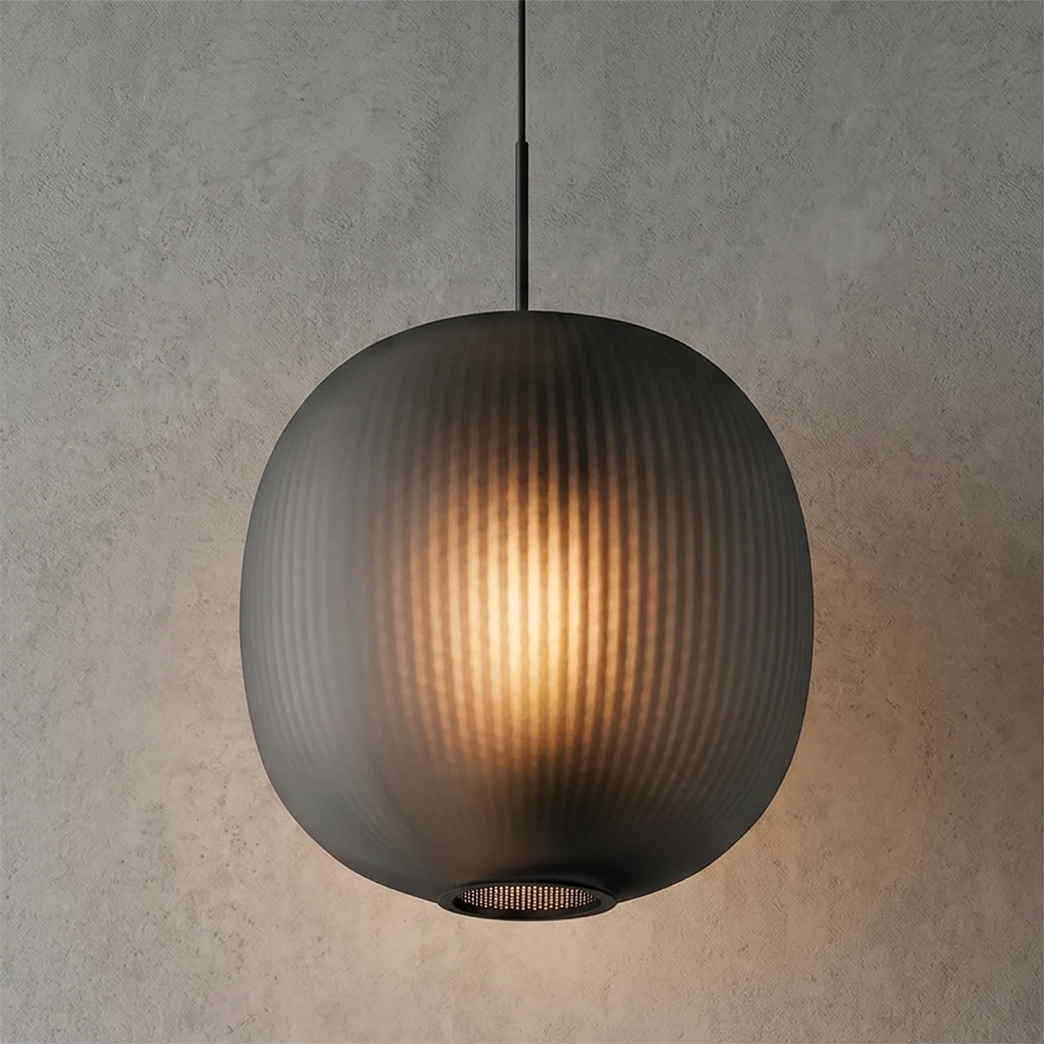Bloom Frosted Glass Pendant Light - Gray Wall Studio Tinted Charcoal Glass Atmospheric Ambiance | HoaiLamp
