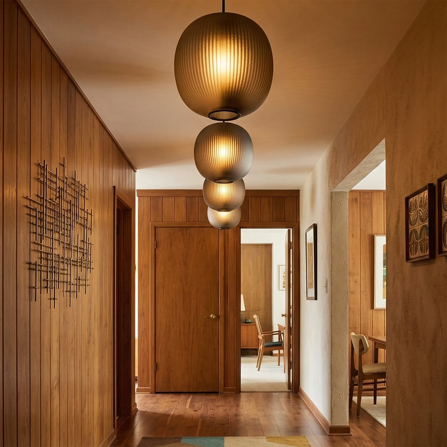 Bloom Frosted Glass Pendant Light - Luxury Hallway Full Wood Paneling Rhythmic Multi Set | HoaiLamp