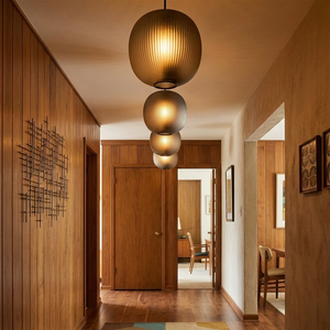 Bloom Frosted Glass Pendant Light - Luxury Hallway Full Wood Paneling Rhythmic Multi Set | HoaiLamp