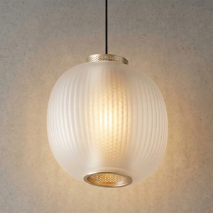 Bloom Frosted Glass Pendant Light - Minimalist Studio Gray Wall Translucent Ribbed Texture | HoaiLamp