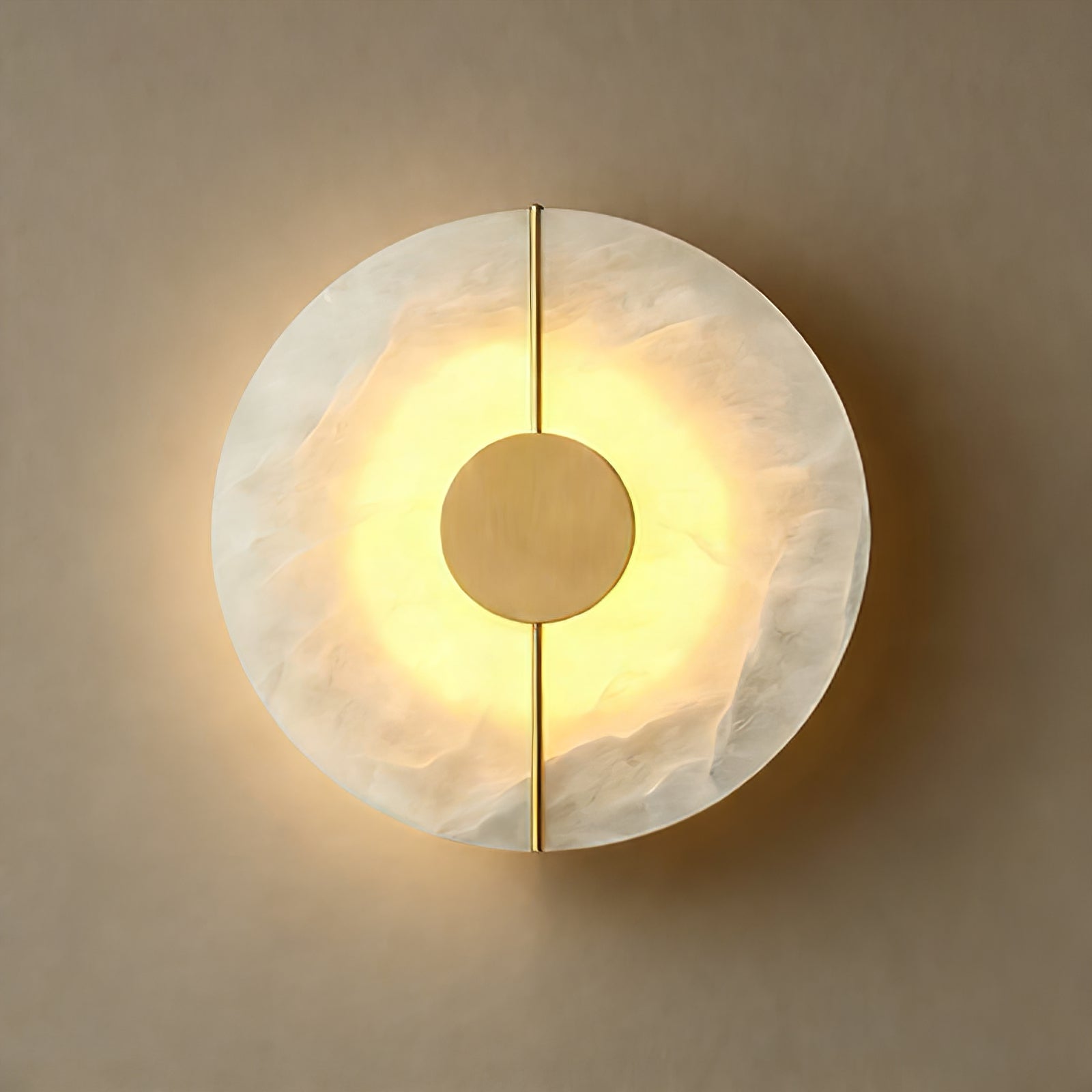 Circular Alabaster Wall Lamp With Brass Bar