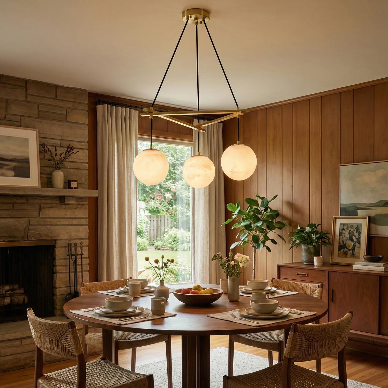 Modern Geometric Alabaster Sphere Chandelier