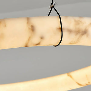 Modern Spanish Alabaster Halo Pendant Lamp - Macro Close Up Black Metal Strap Hardware Detail | HoaiLamp
