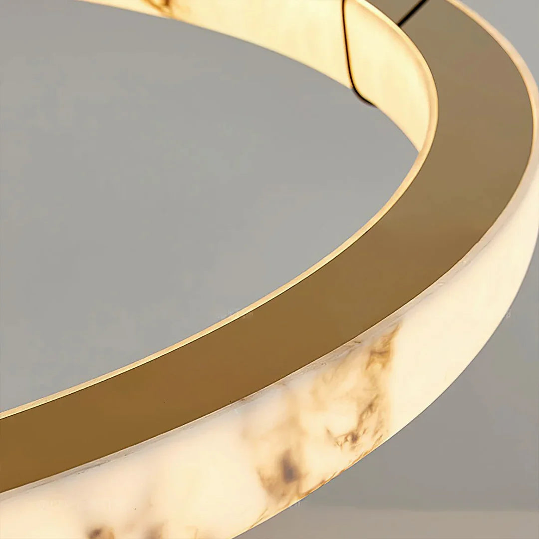 Modern Spanish Alabaster Halo Pendant Lamp - Macro Close Up Brass Inner Rim Stone Profile | HoaiLamp