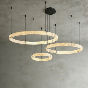 Modern Spanish Alabaster Halo Pendant Lamp - Studio Grey Background Three Tier Layered Multi Ring | HoaiLamp