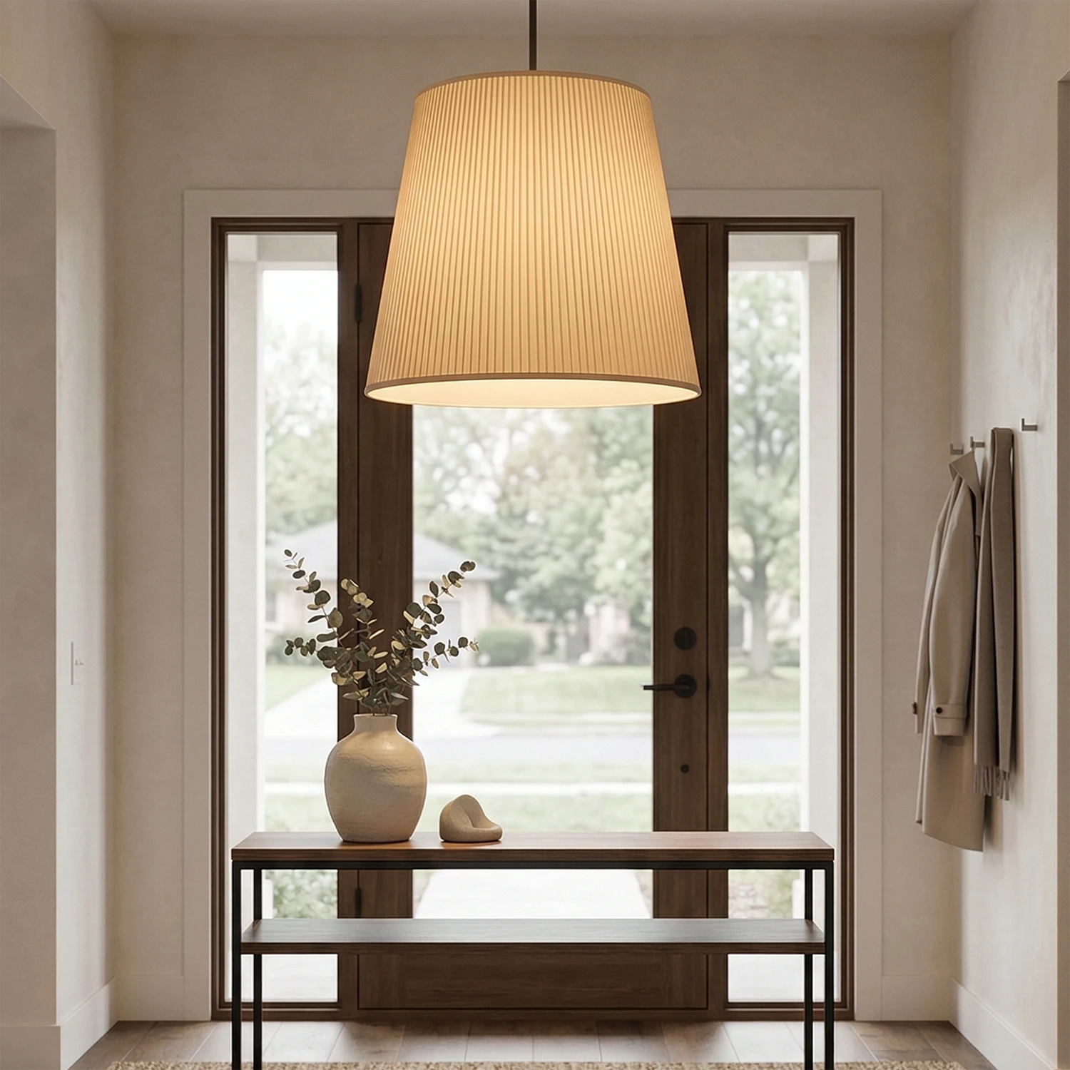 Modern Tailored Reed Pleat Stem Pendant - Elegant Foyer Entrance Decor | HoaiLamp