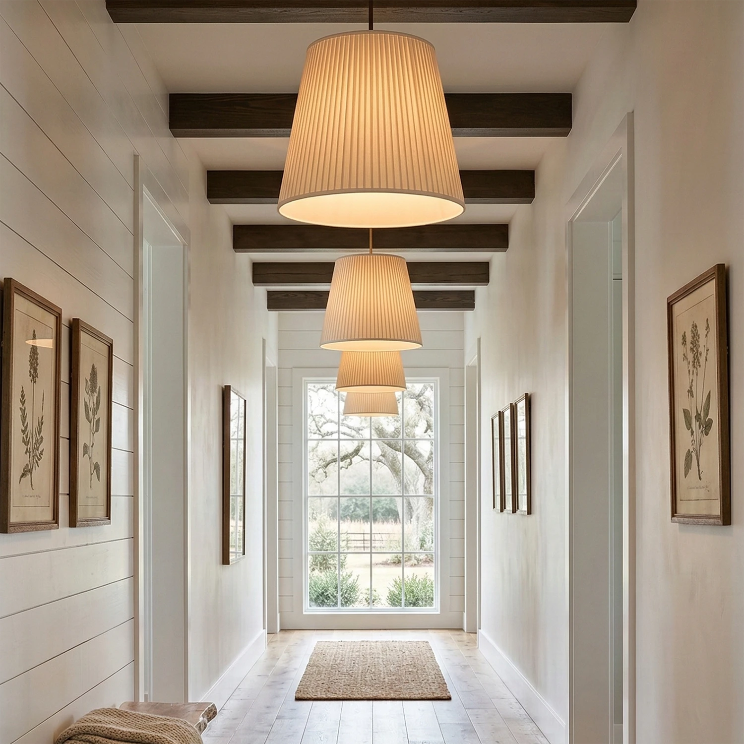 Modern Tailored Reed Pleat Stem Pendant - Farmhouse Kitchen Island Trio | HoaiLamp
