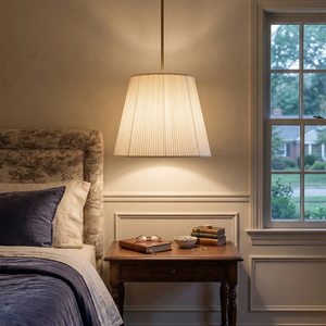 Modern Tailored Reed Pleat Stem Pendant - Warm Bedside Mood Lighting | HoaiLamp