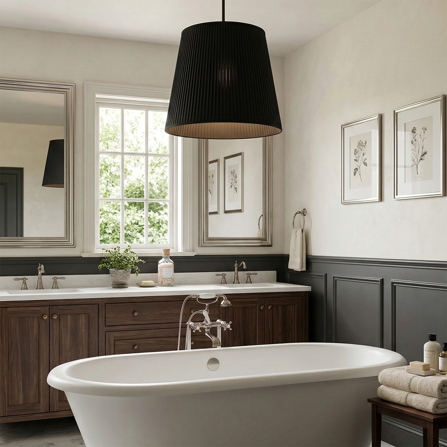 Modern Tailored Reed Pleat Stem Pendant - Sophisticated Vanity Area Light | HoaiLamp