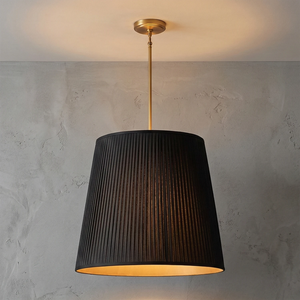 Modern Tailored Reed Pleat Stem Pendant - Dramatic Black Shade Illumination | HoaiLamp