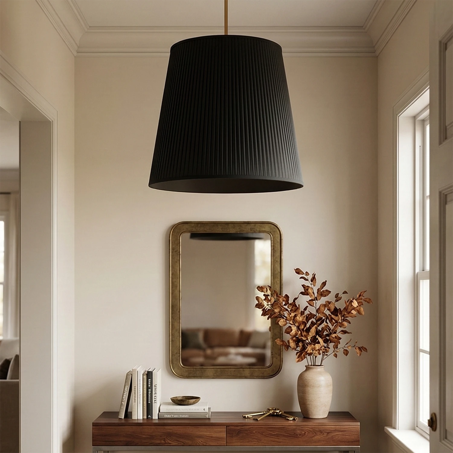 Modern Tailored Reed Pleat Stem Pendant - Contemporary Foyer Mirror Decor | HoaiLamp