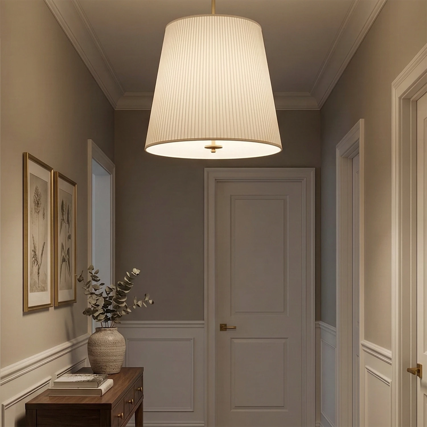 Modern Tailored Reed Pleat Stem Pendant - Sophisticated Hallway Gallery | HoaiLamp
