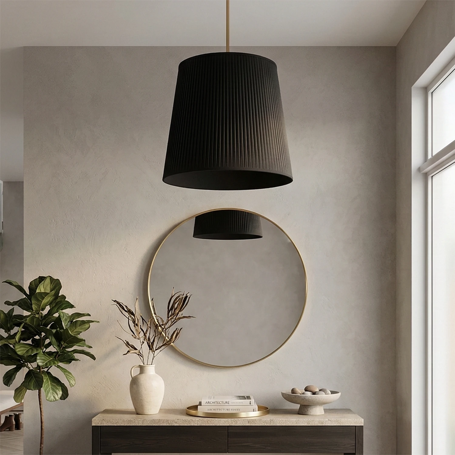 Modern Tailored Reed Pleat Stem Pendant - Modern Vanity Accent Light | HoaiLamp