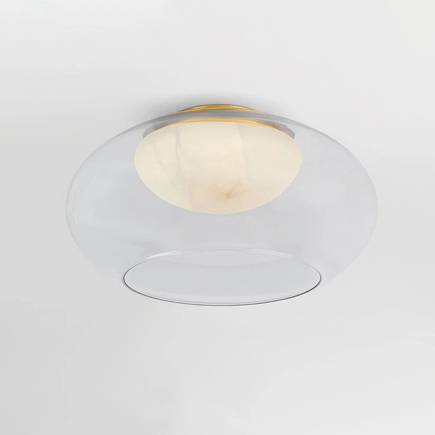 Moor Semi-Flush Mount - Bottom Perspective - Alabaster Texture Display Ceiling Light | Hoai Lamp