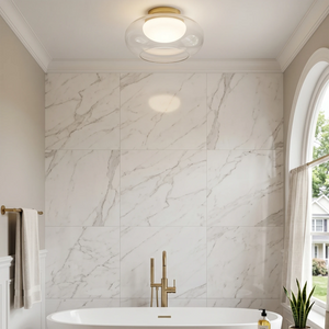 Moor Semi-Flush Mount - for Bathroom - Blown Glass and Brass Ceiling Light | Hoai Lamp