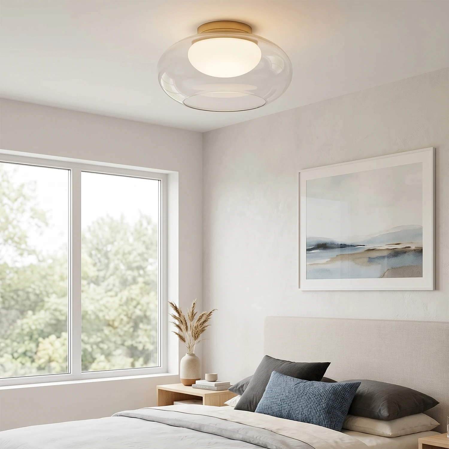 Moor Semi-Flush Mount - for Bedroom - Opal and Glass Ceiling Light | Hoai Lamp
