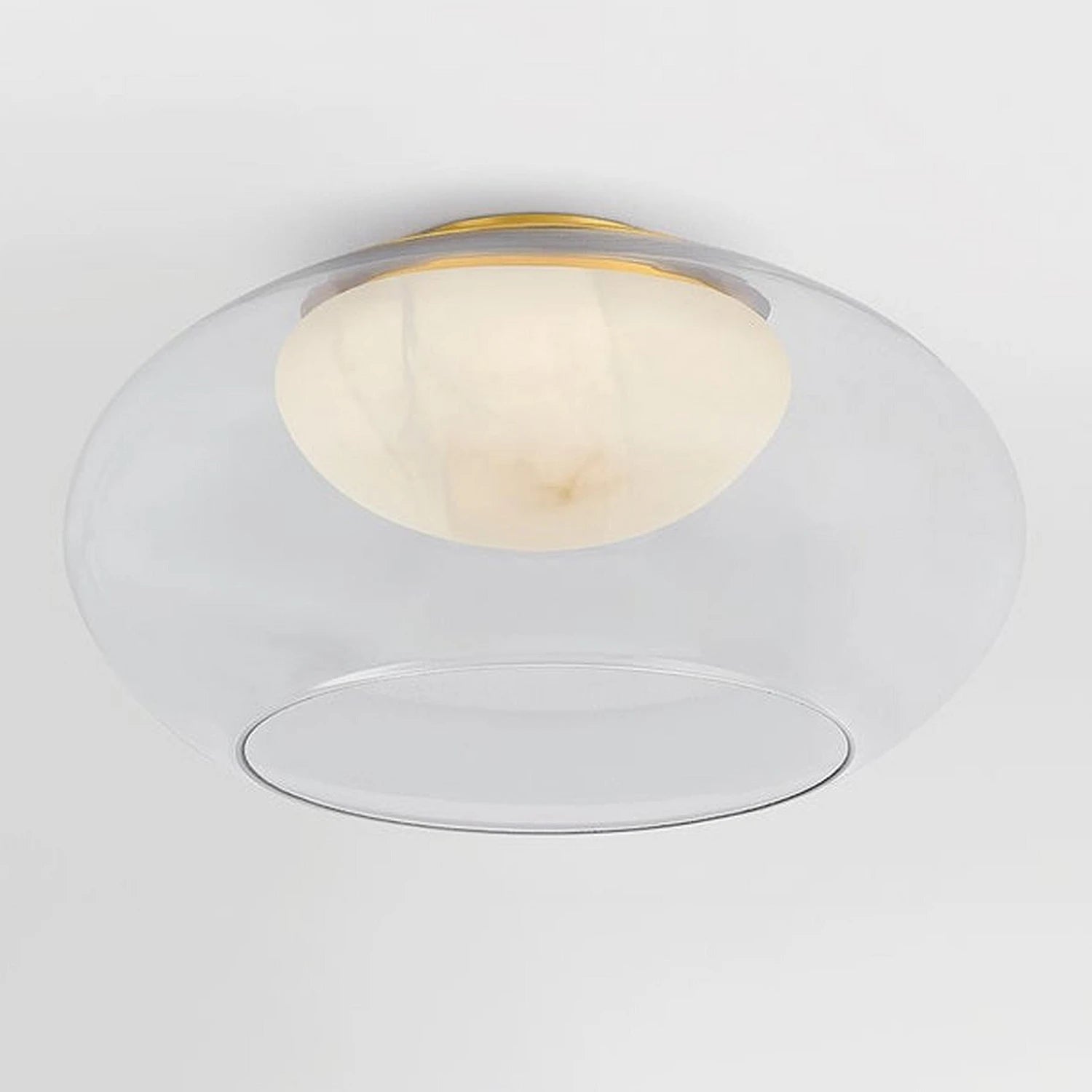 Moor Semi-Flush Mount - Bottom Perspective - Alabaster Texture Display Ceiling Light | Hoai Lamp