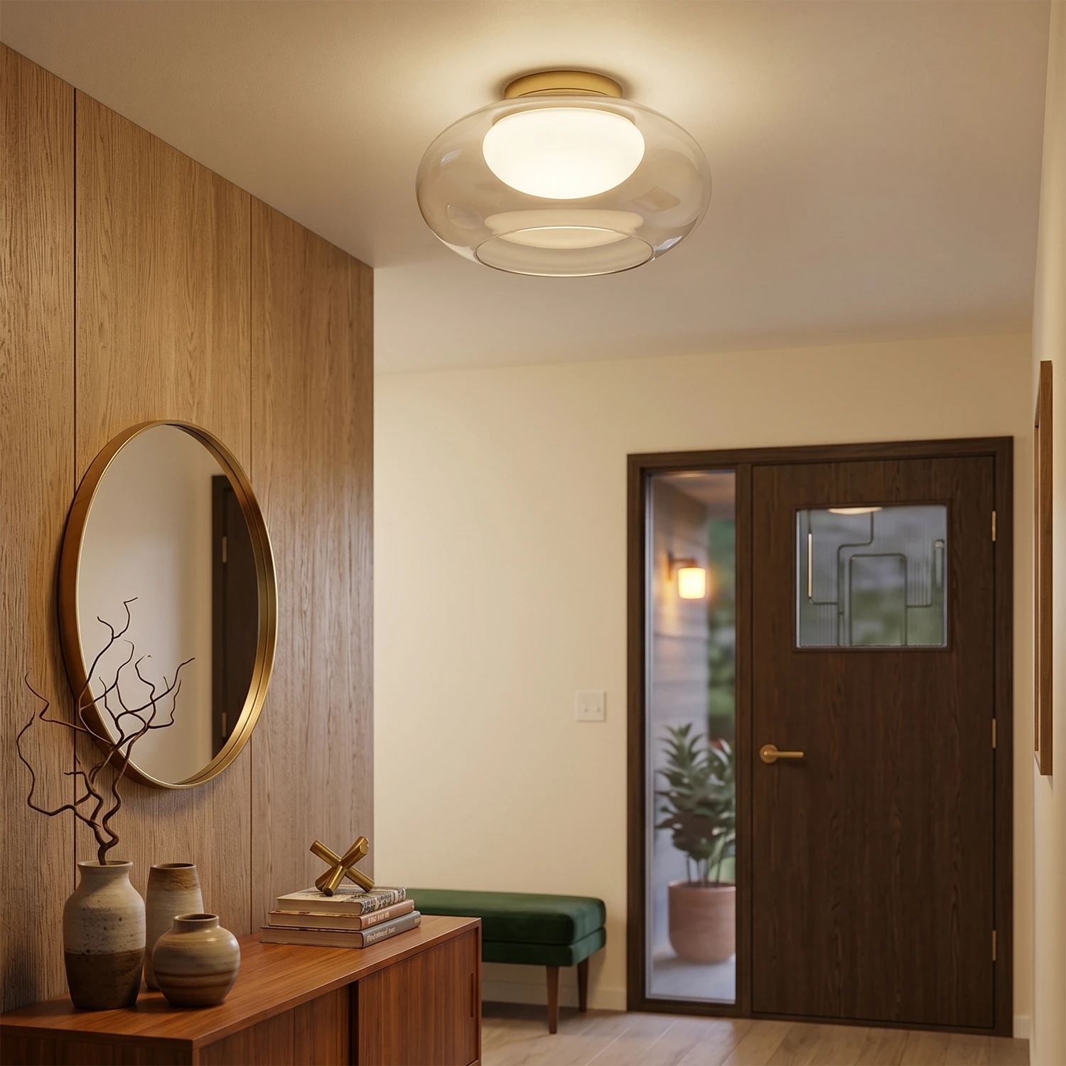 Moor Semi-Flush Mount - for Entryway - Brass and Glass Ceiling Light | Hoai Lam