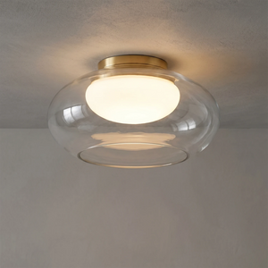 Moor Semi-Flush Mount - Soft Glow Detail - Blown Glass and Brass Ceiling Light | Hoai Lamp
