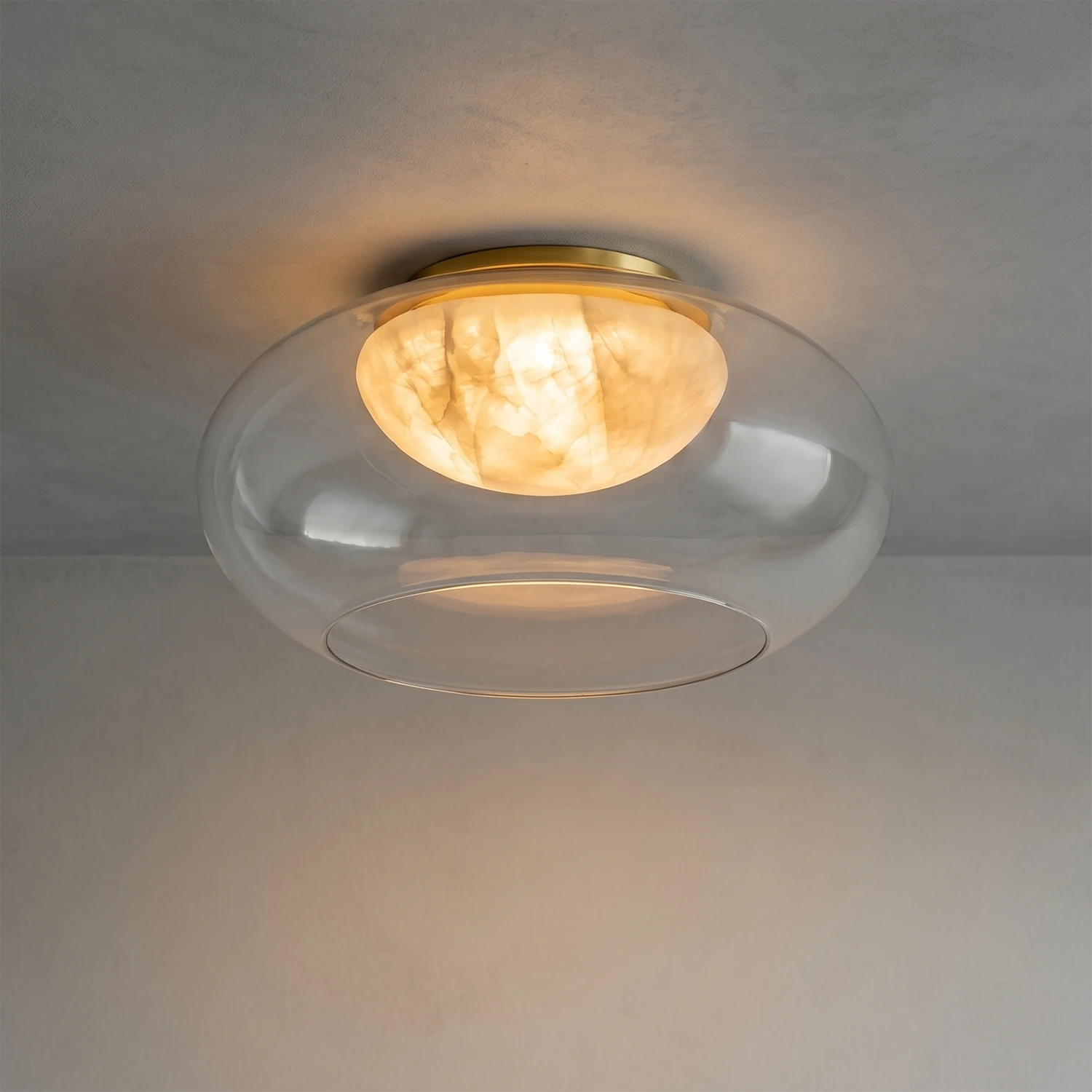 Moor Semi-Flush Mount - Texture Detail - Natural Alabaster Ceiling Light | Hoai Lamp