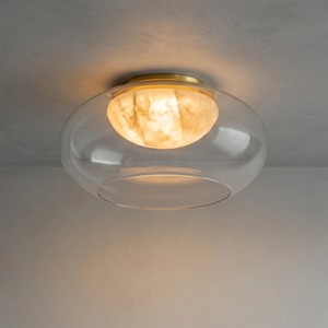 Moor Semi-Flush Mount - Texture Detail - Natural Alabaster Ceiling Light | Hoai Lamp