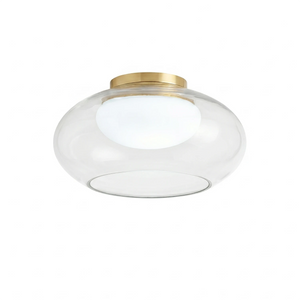Moor Semi-Flush Mount - White Backdrop Studio Shot - Opal Inner Shade and Brass Base Ceiling Light | Hoai Lamp