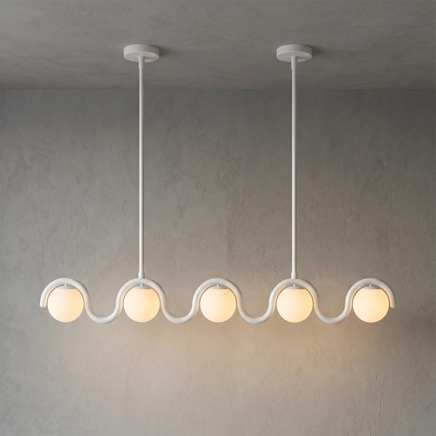 Curved Linear Opal Globe Pendant - Grand Five-Globe Linear Gallery Lighting | HoaiLamp