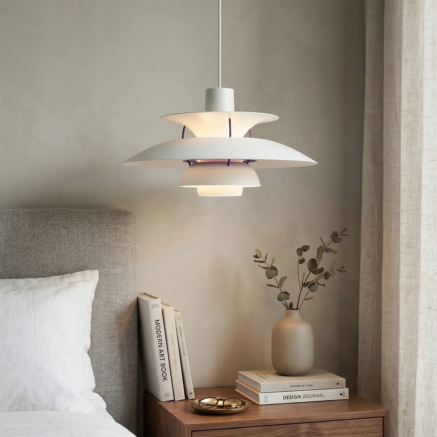 Multi-Tier Saucer Pendant Lamp - Nordic White Cozy Bedroom Bedside Nightstand | HoaiLamp