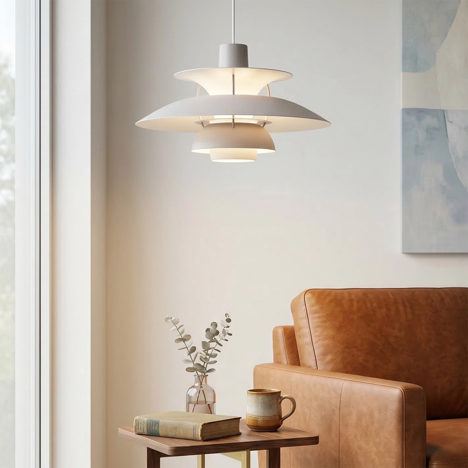 Multi-Tier Saucer Pendant Lamp - Classic White Vintage Leather Armchair Lounge | HoaiLamp