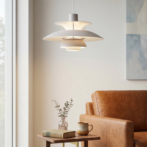 Multi-Tier Saucer Pendant Lamp - Classic White Vintage Leather Armchair Lounge | HoaiLamp