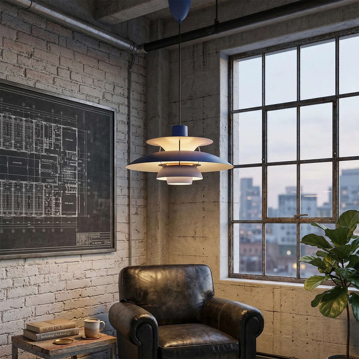 Multi-Tier Saucer Pendant Lamp - Industrial Loft Brick Wall Leather Armchair Accent | HoaiLamp