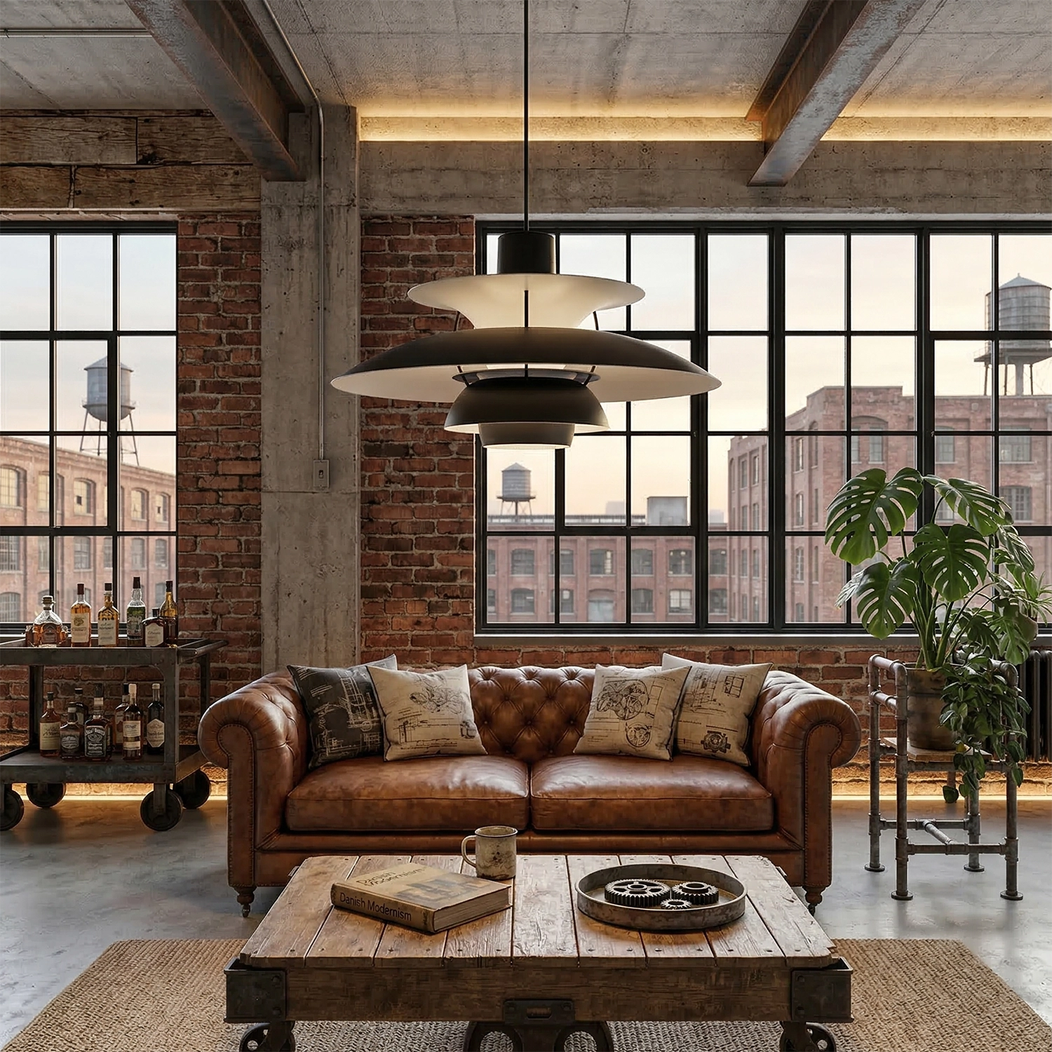 Multi-Tier Saucer Pendant Lamp - Matte Charcoal Black Industrial Loft Living Room | HoaiLamp