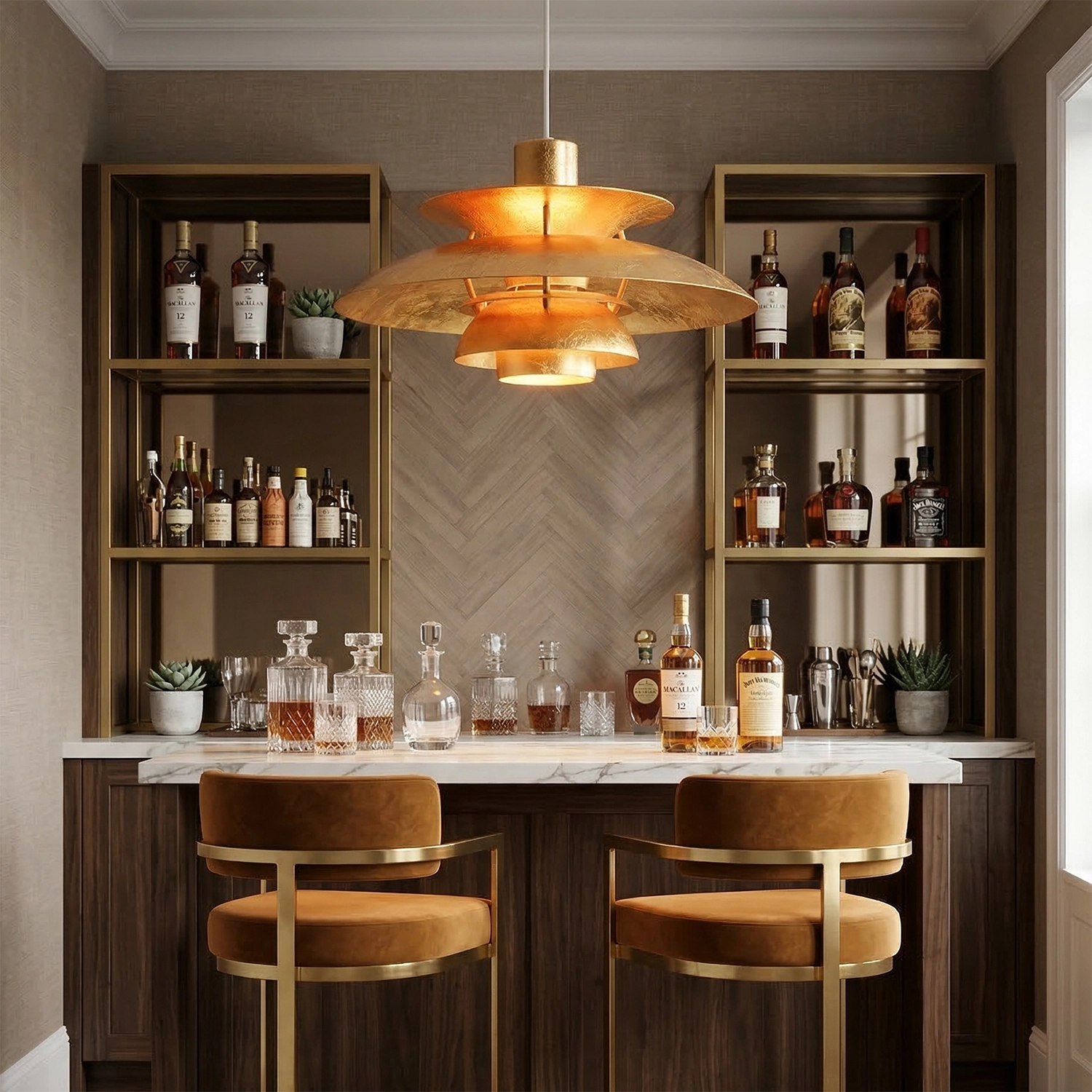 Multi-Tier Saucer Pendant Lamp - Luxury Home Bar Counter Metallic Copper Accent | HoaiLamp