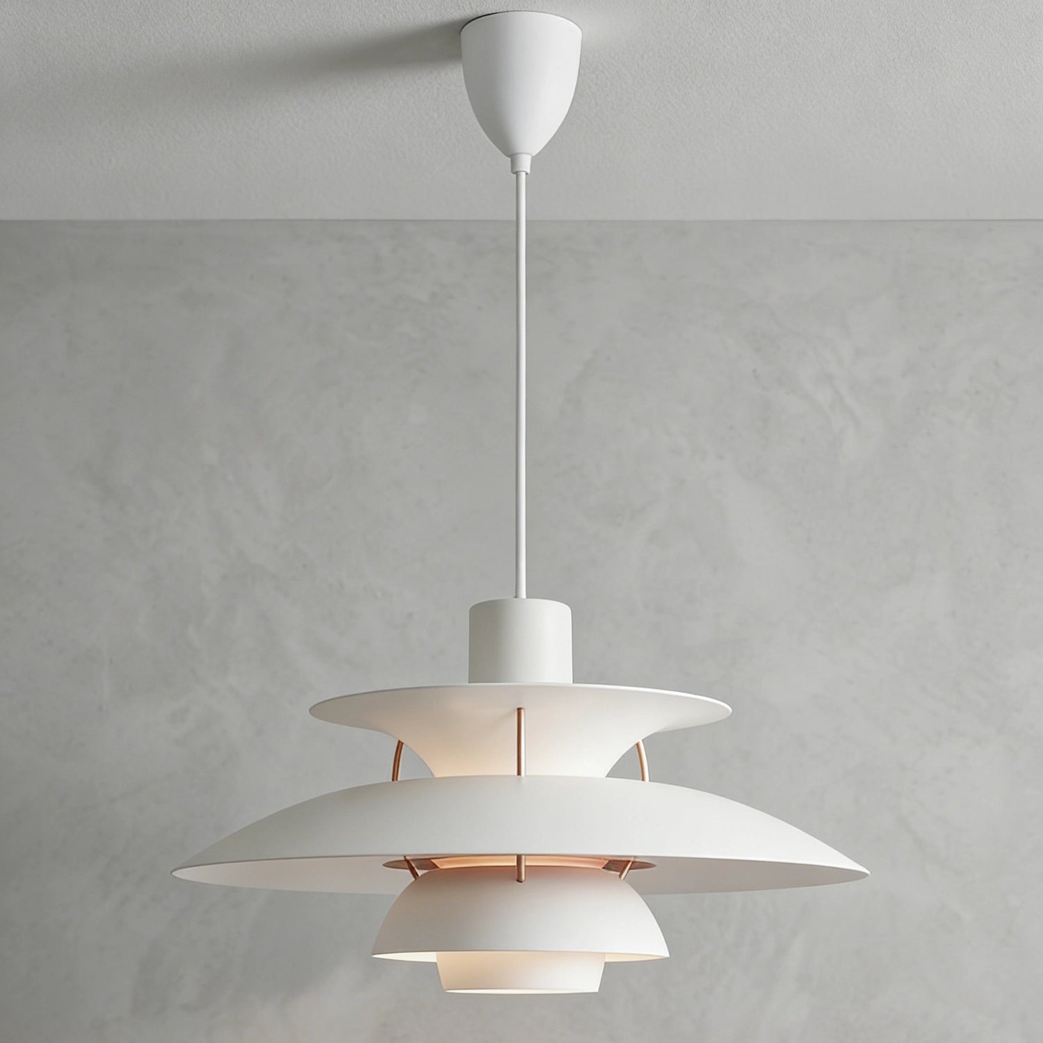 Multi-Tier Saucer Pendant Lamp - Monochrome Pure White Architectural Off-State | HoaiLamp